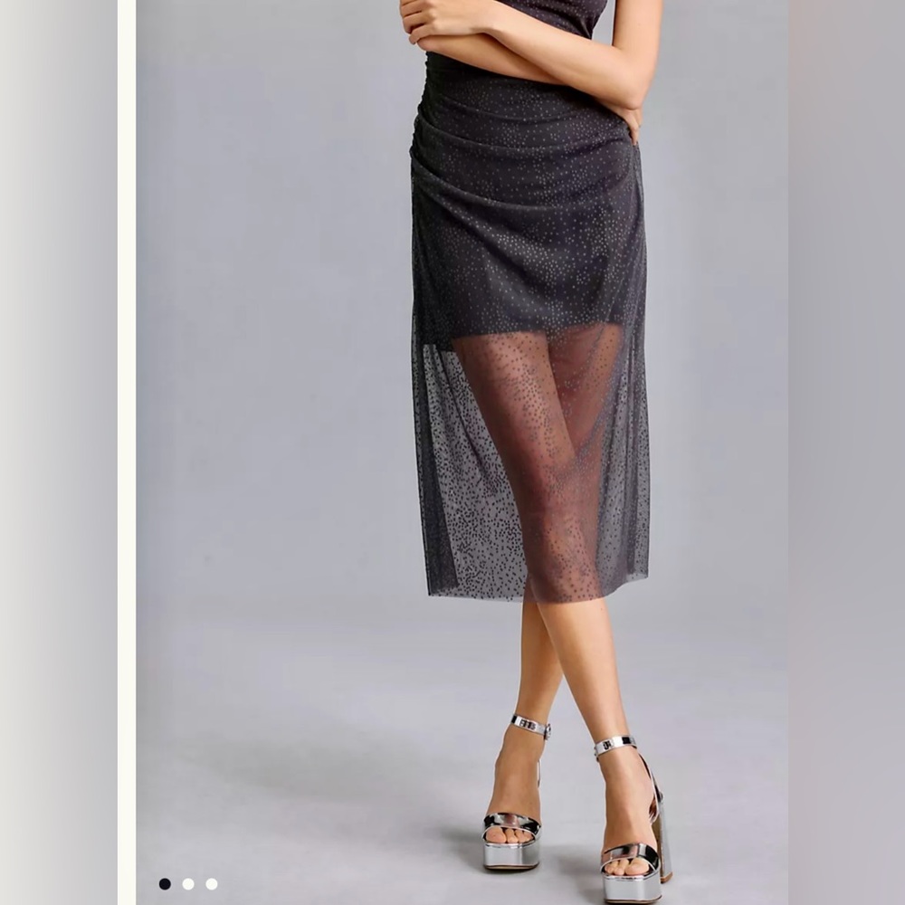 Anthropologie Sheer Ruched Shimmer Midi Dress - Picture 4 of 13